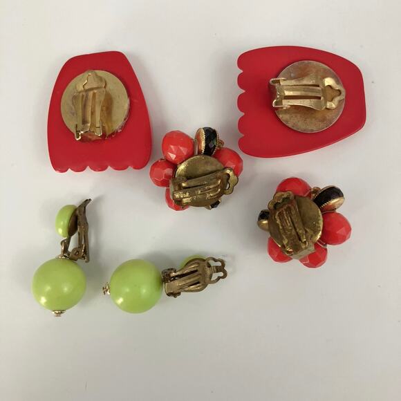 VTG Red Marked W Germany Cluster, Lime Green Go Go Girl 60s, Earrings Lot of 3 - Picture 7 of 7